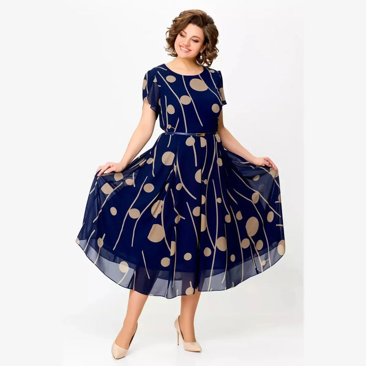 Ivy™ | Navy Polka Dot Print Midi Dress