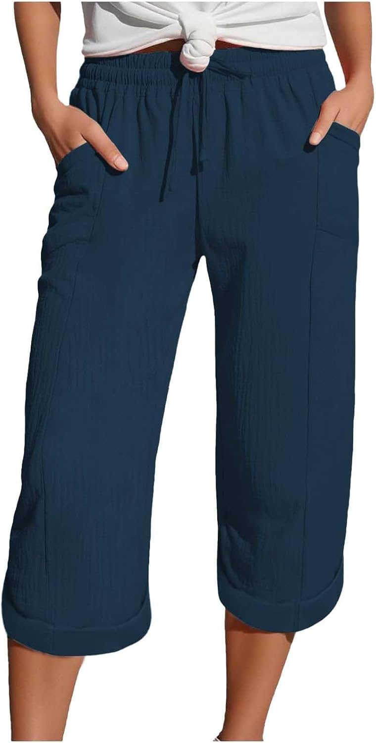 Caliora™ | Lightweight 3/4 Elastic Waist Drawstring Capri Pants
