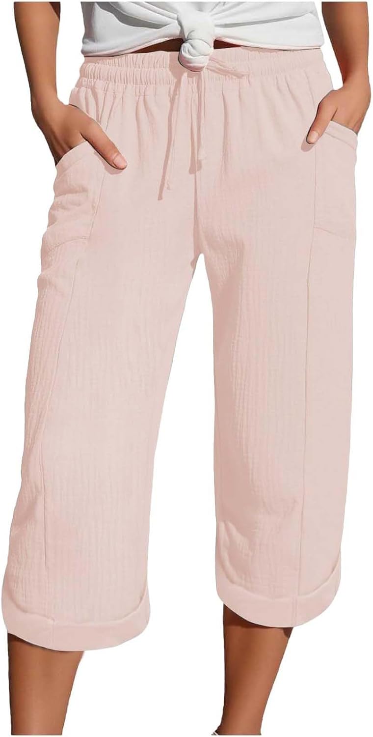 Caliora™ | Lightweight 3/4 Elastic Waist Drawstring Capri Pants