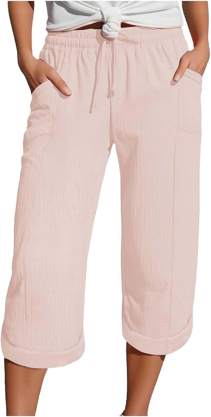 Caliora™ | Lightweight 3/4 Elastic Waist Drawstring Capri Pants