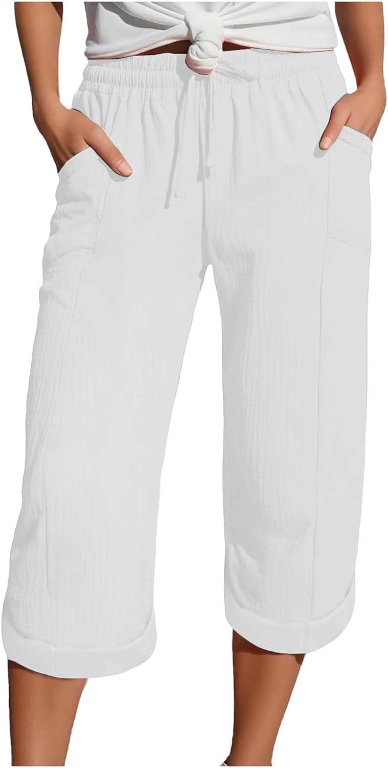 Caliora™ | Lightweight 3/4 Elastic Waist Drawstring Capri Pants