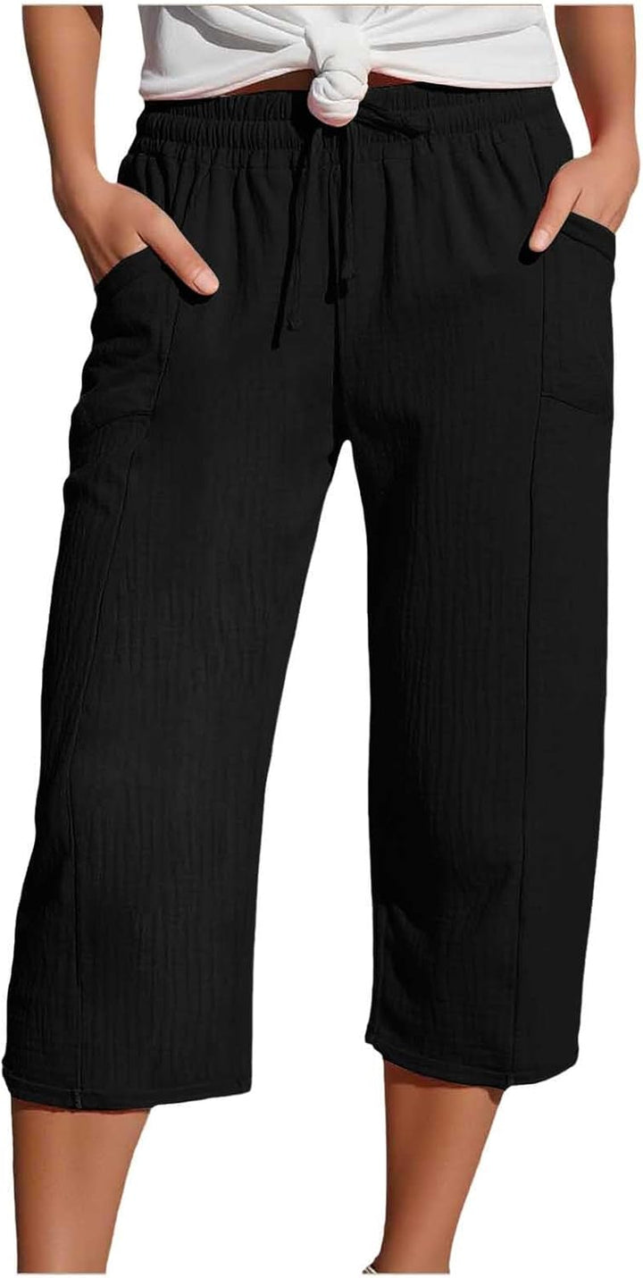 Caliora™ | Lightweight 3/4 Elastic Waist Drawstring Capri Pants