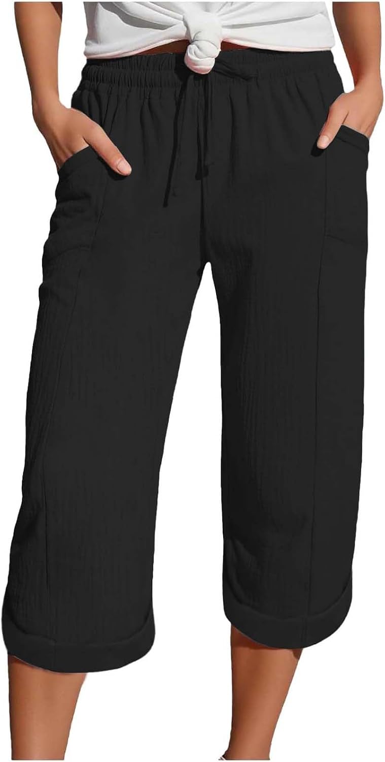 Caliora™ | Lightweight 3/4 Elastic Waist Drawstring Capri Pants