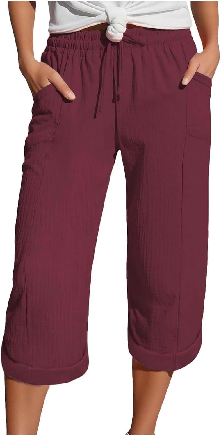 Caliora™ | Lightweight 3/4 Elastic Waist Drawstring Capri Pants