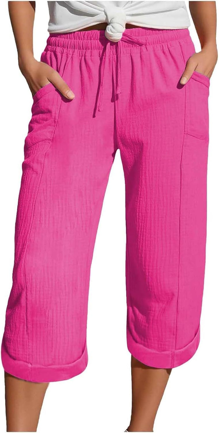 Caliora™ | Lightweight 3/4 Elastic Waist Drawstring Capri Pants