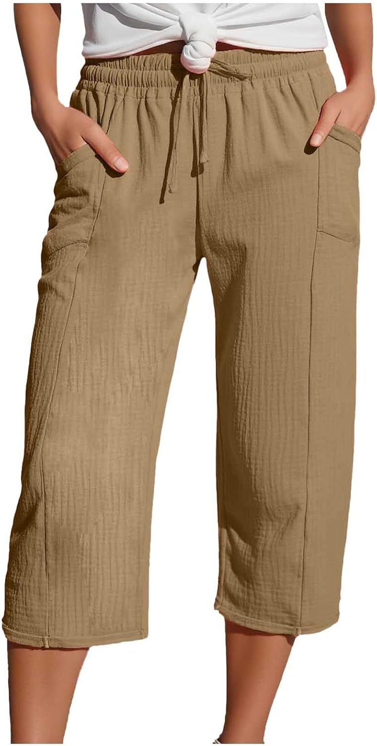 Caliora™ | Lightweight 3/4 Elastic Waist Drawstring Capri Pants