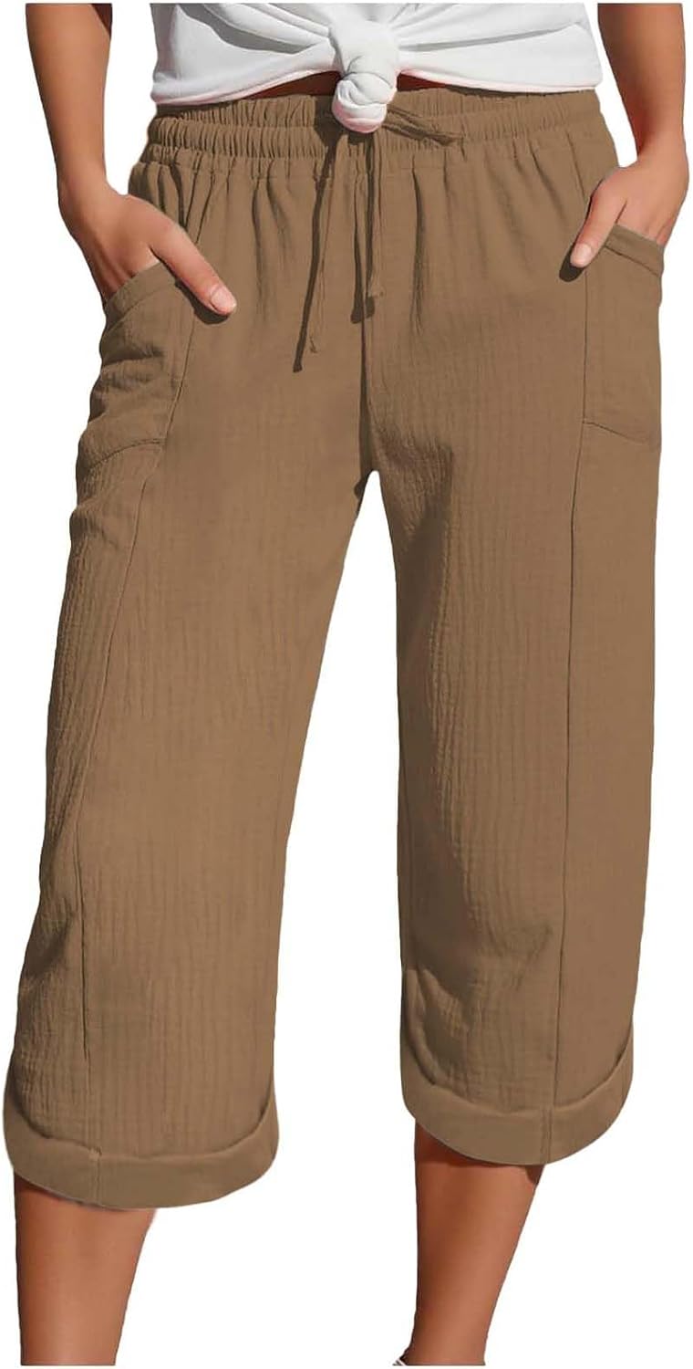 Caliora™ | Lightweight 3/4 Elastic Waist Drawstring Capri Pants