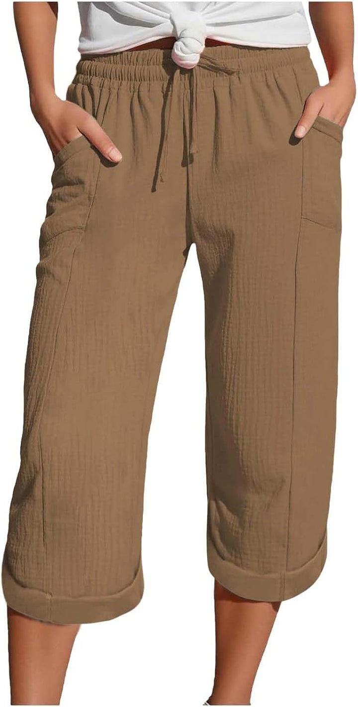 Caliora™ | Lightweight 3/4 Elastic Waist Drawstring Capri Pants
