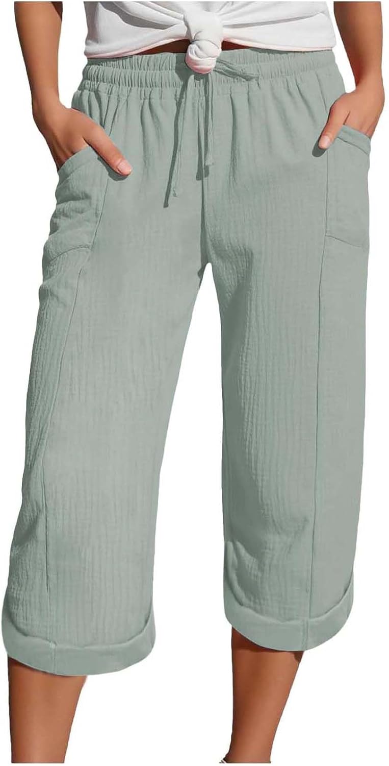 Caliora™ | Lightweight 3/4 Elastic Waist Drawstring Capri Pants