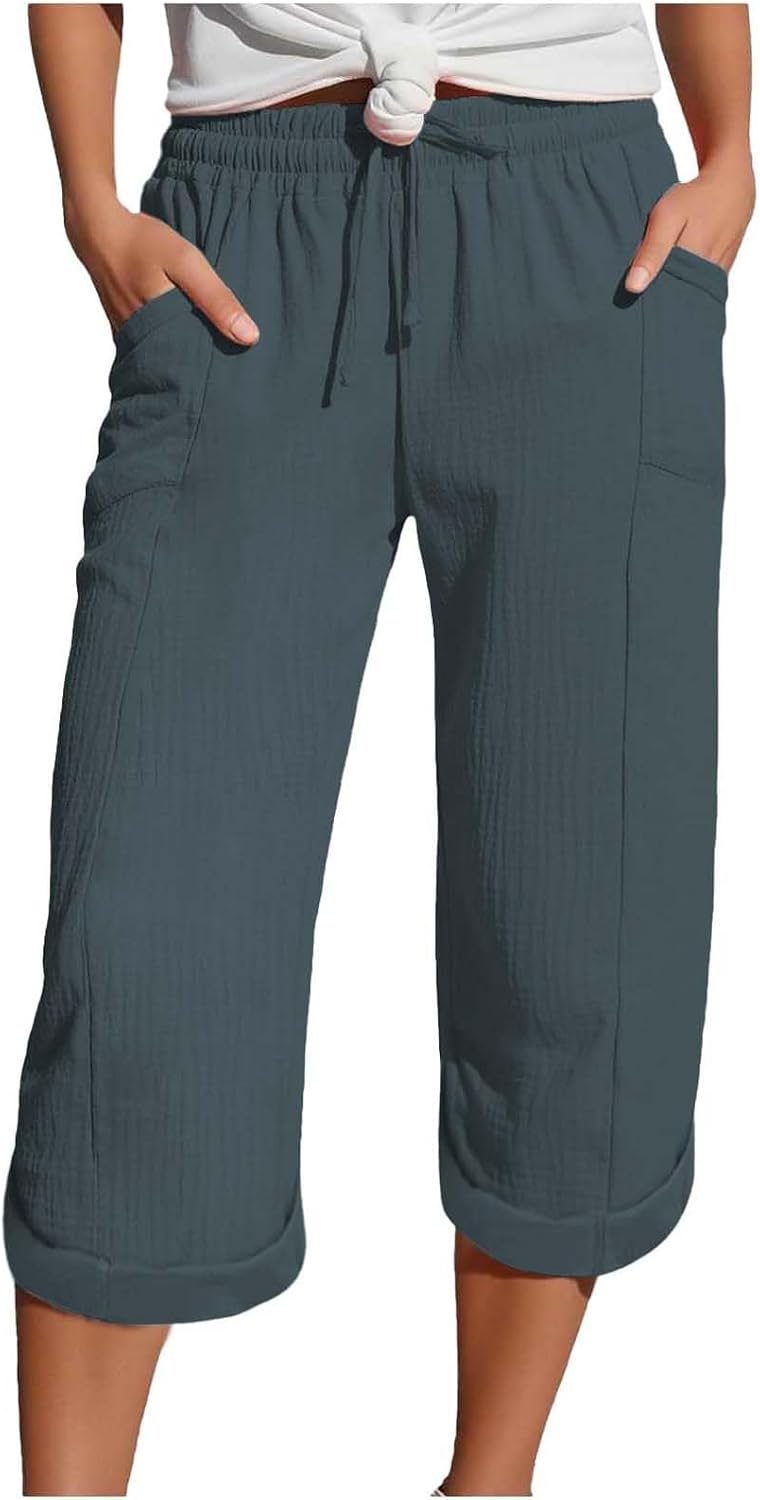Caliora™ | Lightweight 3/4 Elastic Waist Drawstring Capri Pants