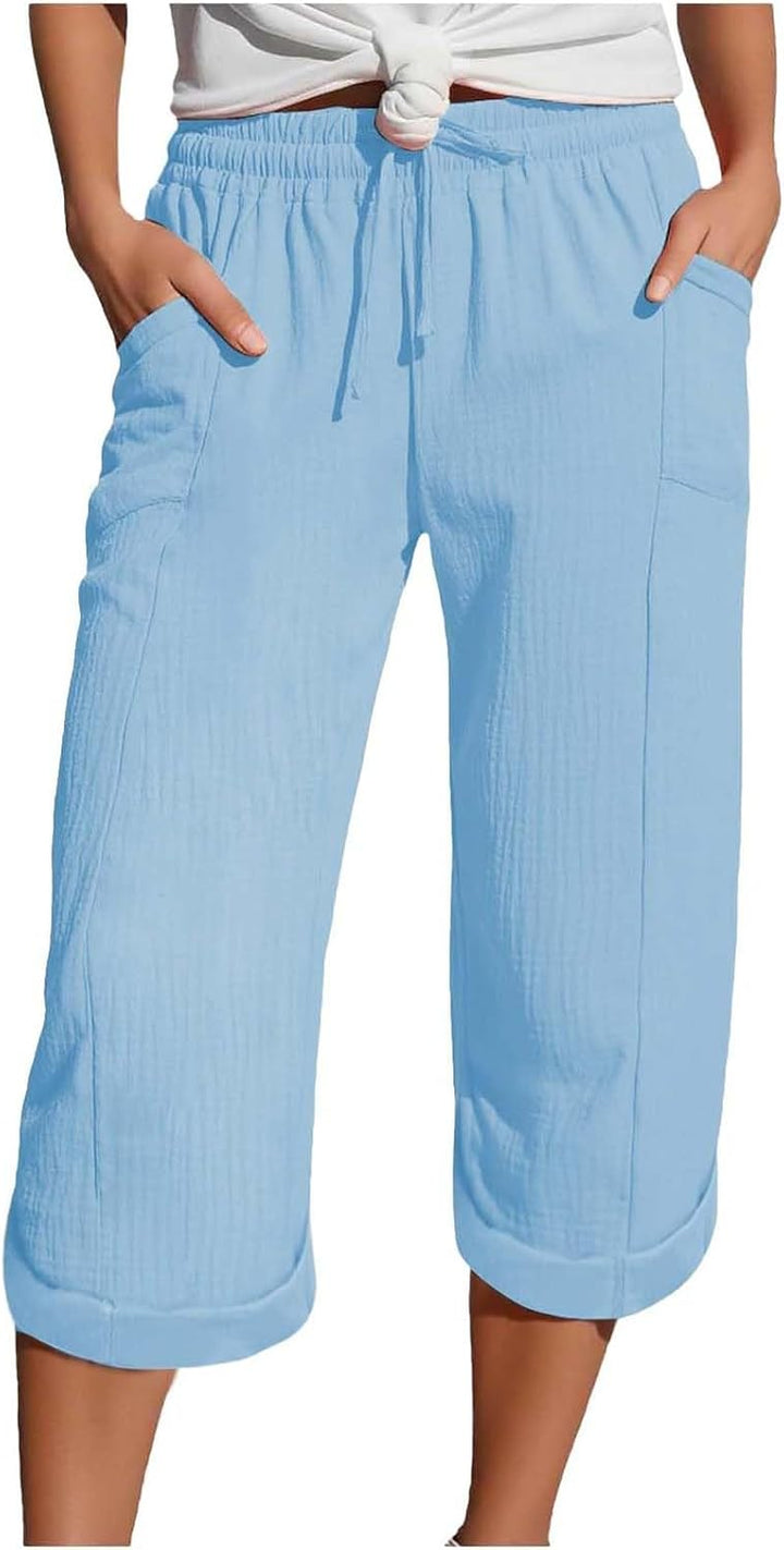 Caliora™ | Lightweight 3/4 Elastic Waist Drawstring Capri Pants