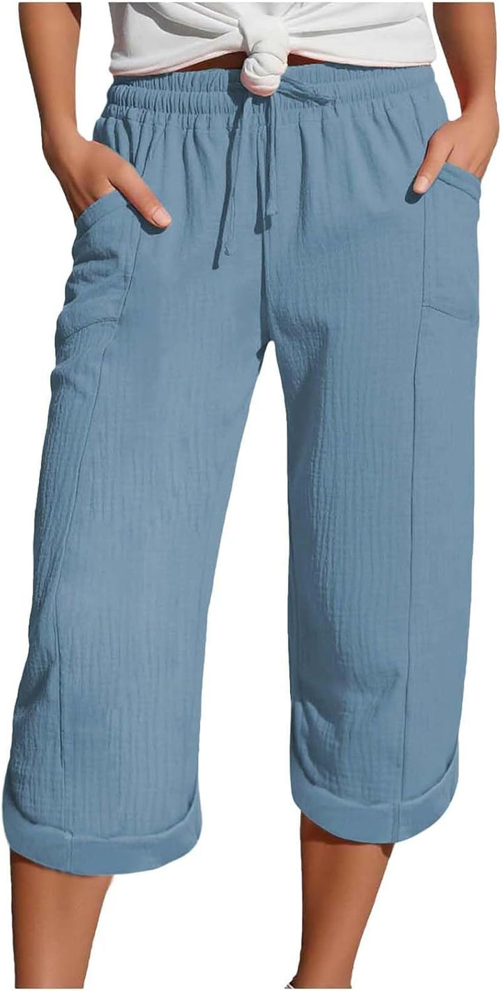 Caliora™ | Lightweight 3/4 Elastic Waist Drawstring Capri Pants