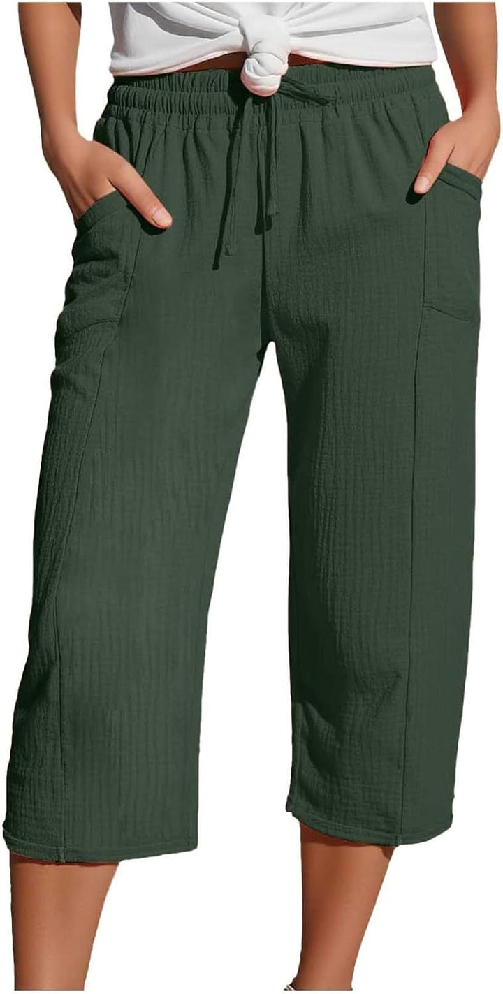 Caliora™ | Lightweight 3/4 Elastic Waist Drawstring Capri Pants