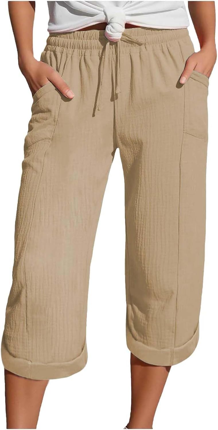 Caliora™ | Lightweight 3/4 Elastic Waist Drawstring Capri Pants