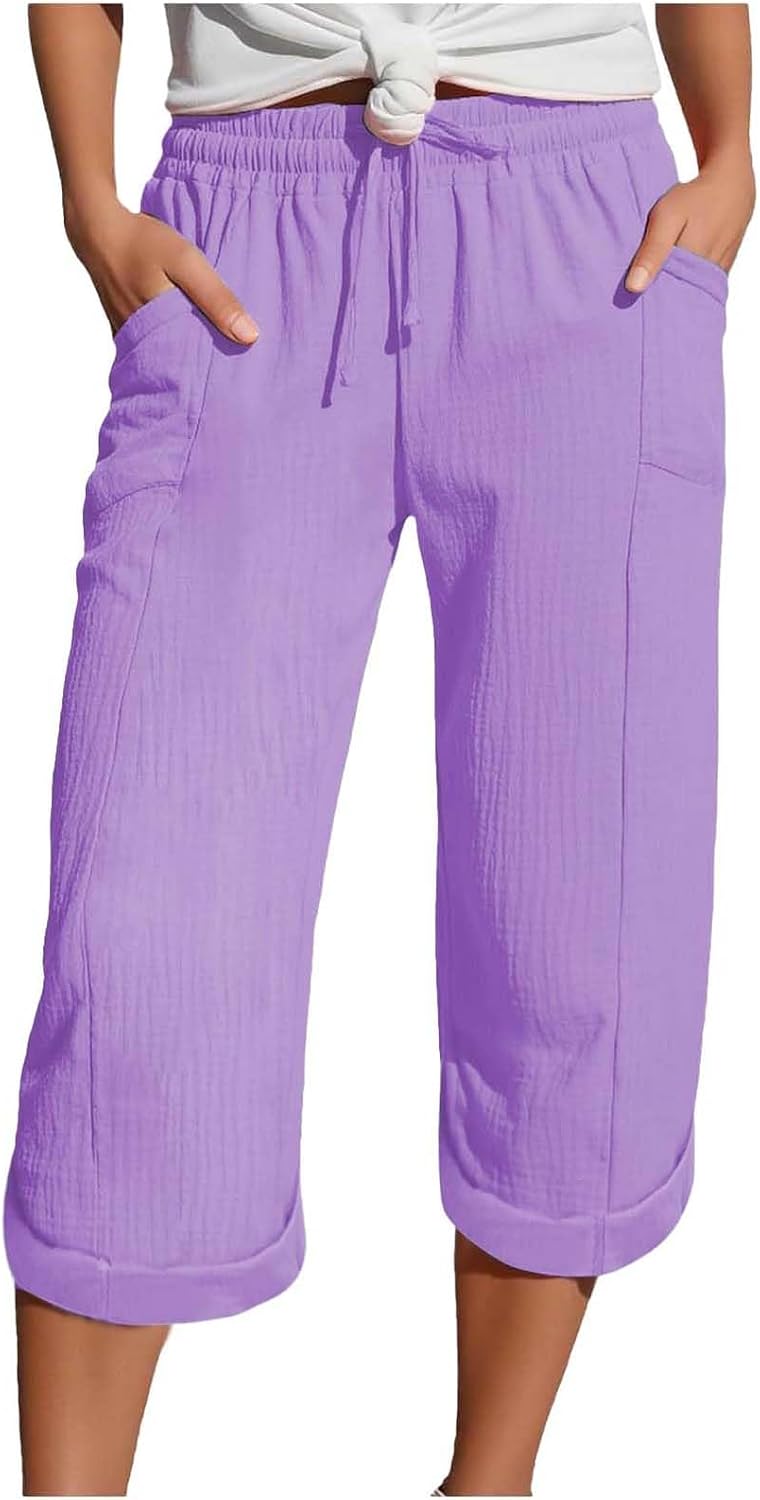 Caliora™ | Lightweight 3/4 Elastic Waist Drawstring Capri Pants