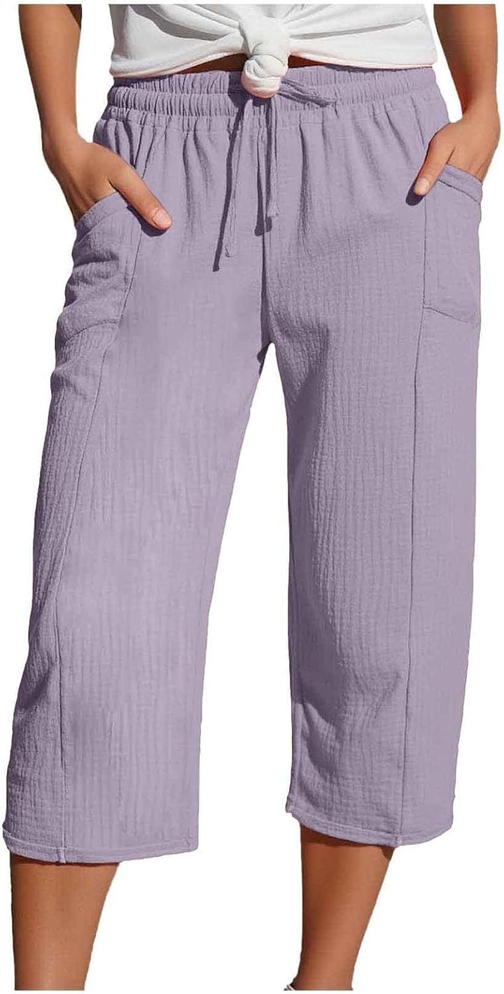 Caliora™ | Lightweight 3/4 Elastic Waist Drawstring Capri Pants