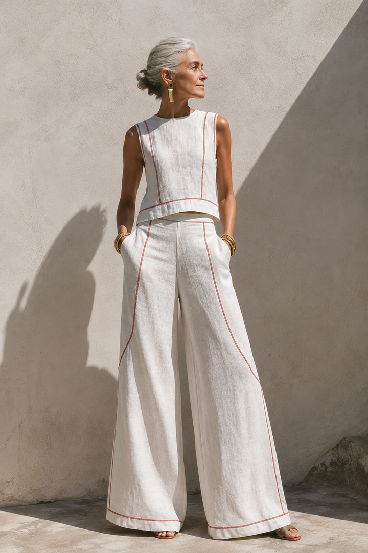 Teagan™ | Elegant Contrast-Stitched Two-Piece Pants Set