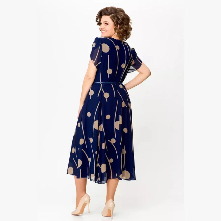 Ivy™ | Navy Polka Dot Print Midi Dress