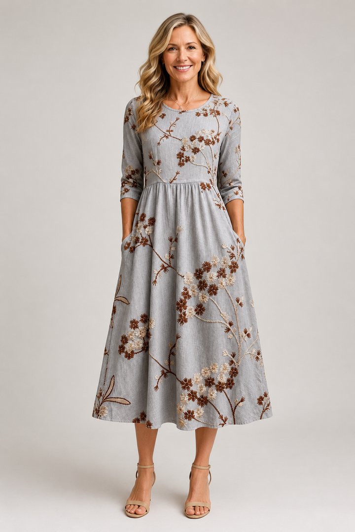 Noelia-Embroidered Midi Dress