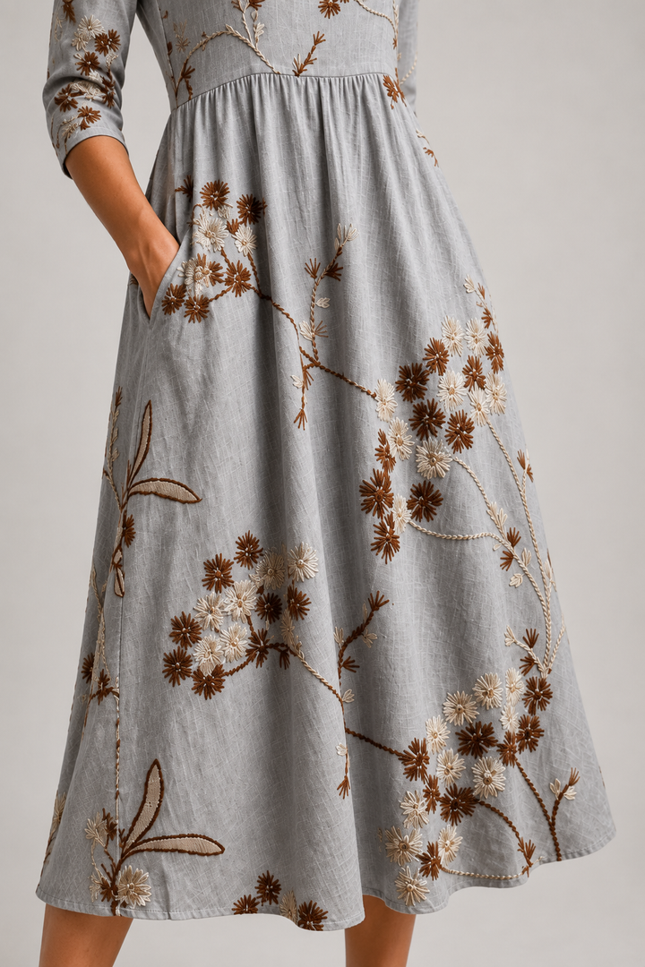 Noelia-Embroidered Midi Dress