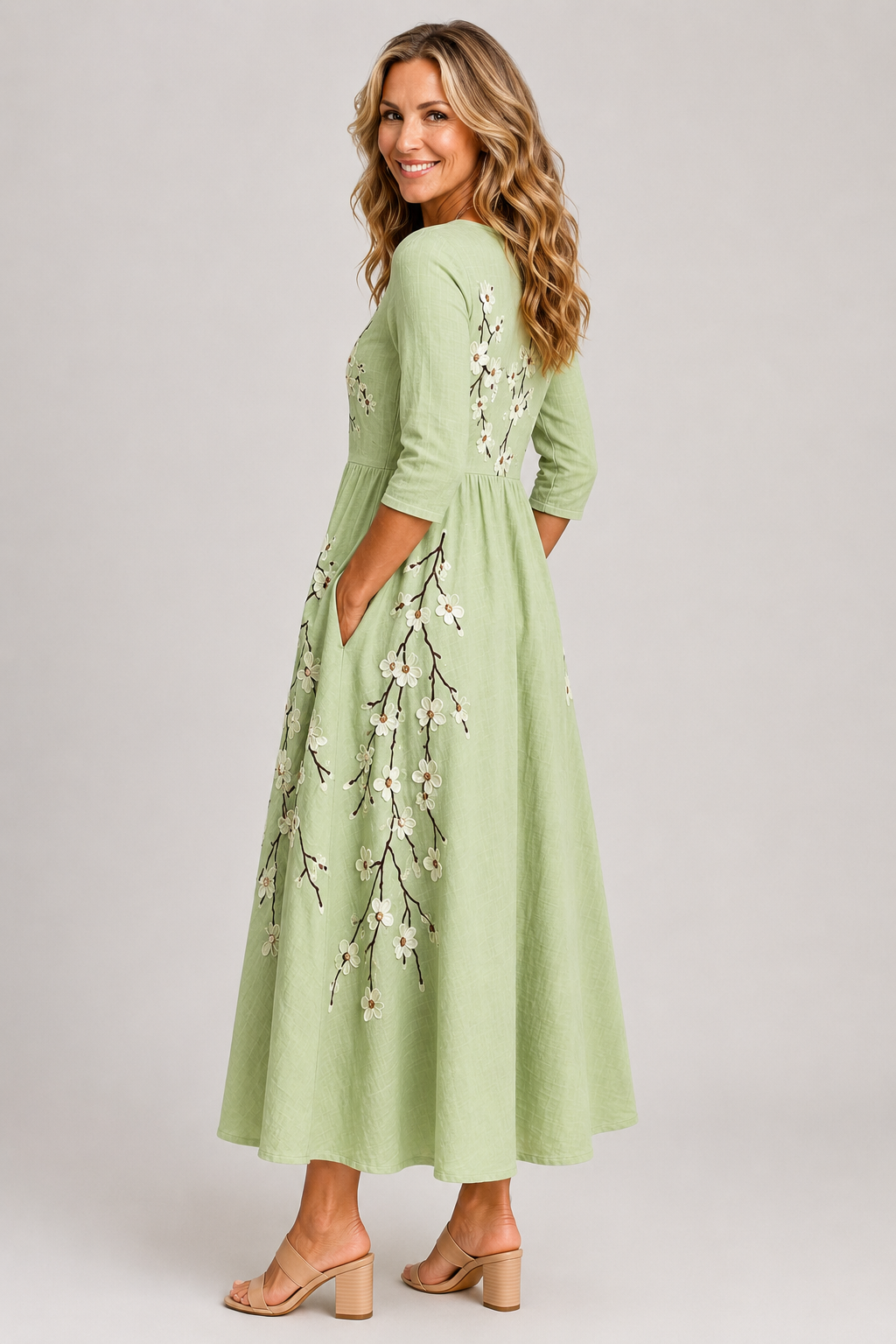 Elowen-Embroidered Midi Dress