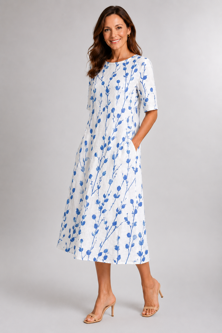 Isla-Blue Botanical Midi Dress