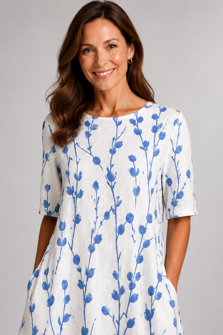 Isla-Blue Botanical Midi Dress