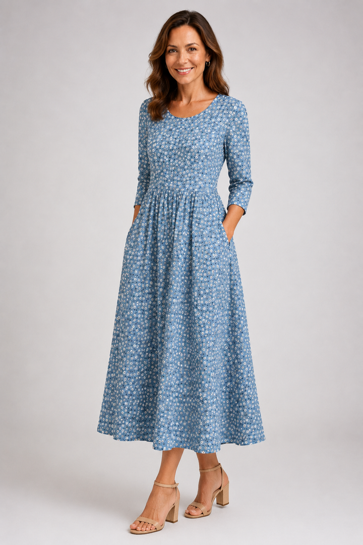 Elisa-Blue Floral Midi Dress