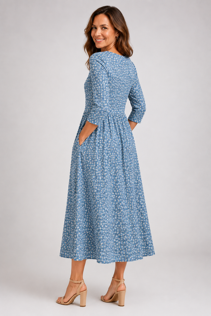 Elisa-Blue Floral Midi Dress