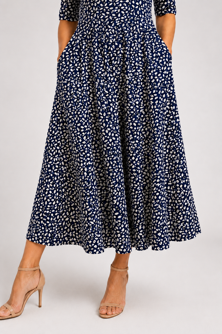 Marlowe-Navy Leaf Midi Dress