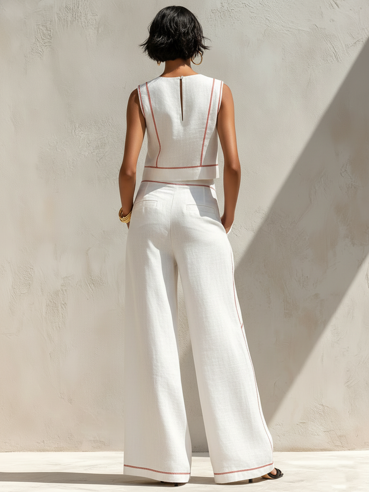 Teagan™ | Elegant Contrast-Stitched Two-Piece Pants Set