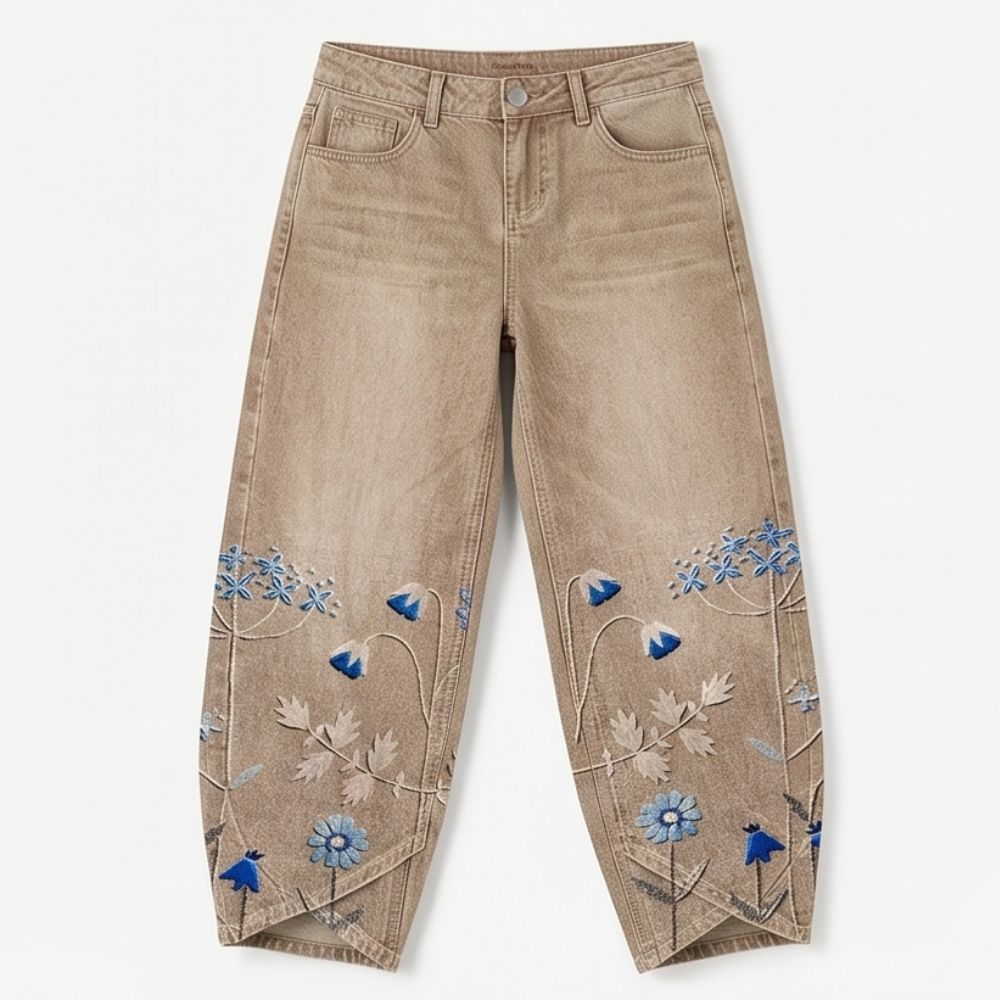 Emma™ | Embroidered Wide-Leg Tulip Hem Jeans