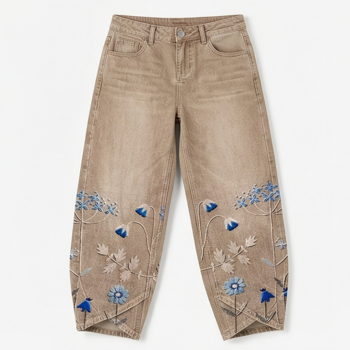 Emma™ | Embroidered Wide-Leg Tulip Hem Jeans