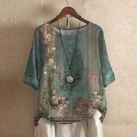 Samantha™ | Vintage Floral Print Blouse