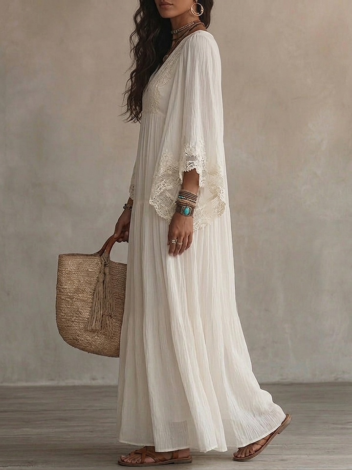 Lunara™ | Sky Blue Boho Maxi Dress