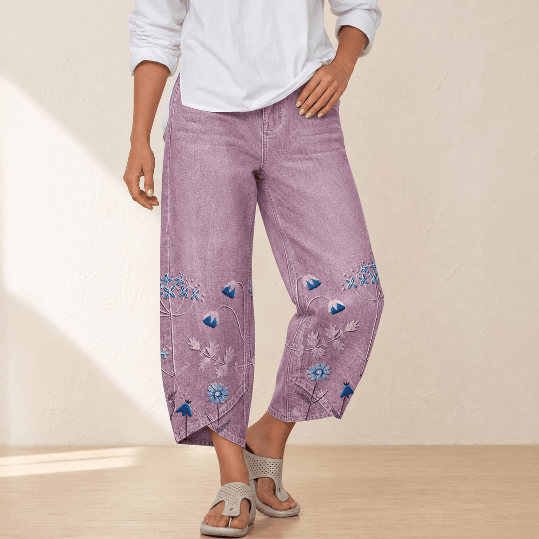 Emma™ | Embroidered Wide-Leg Tulip Hem Jeans