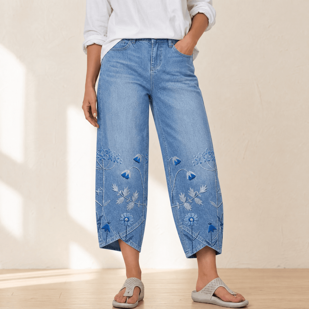 Emma™ | Embroidered Wide-Leg Tulip Hem Jeans