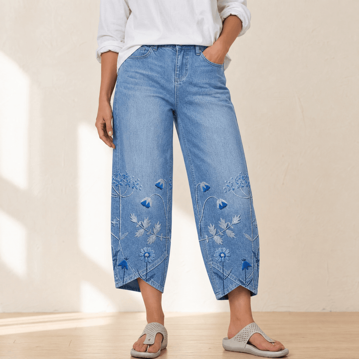 Emma™ | Embroidered Wide-Leg Tulip Hem Jeans