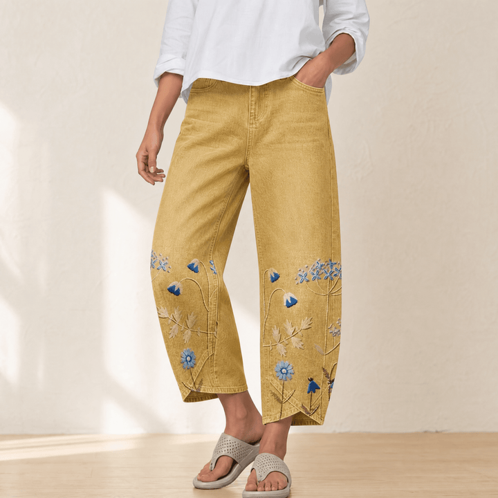 Emma™ | Embroidered Wide-Leg Tulip Hem Jeans