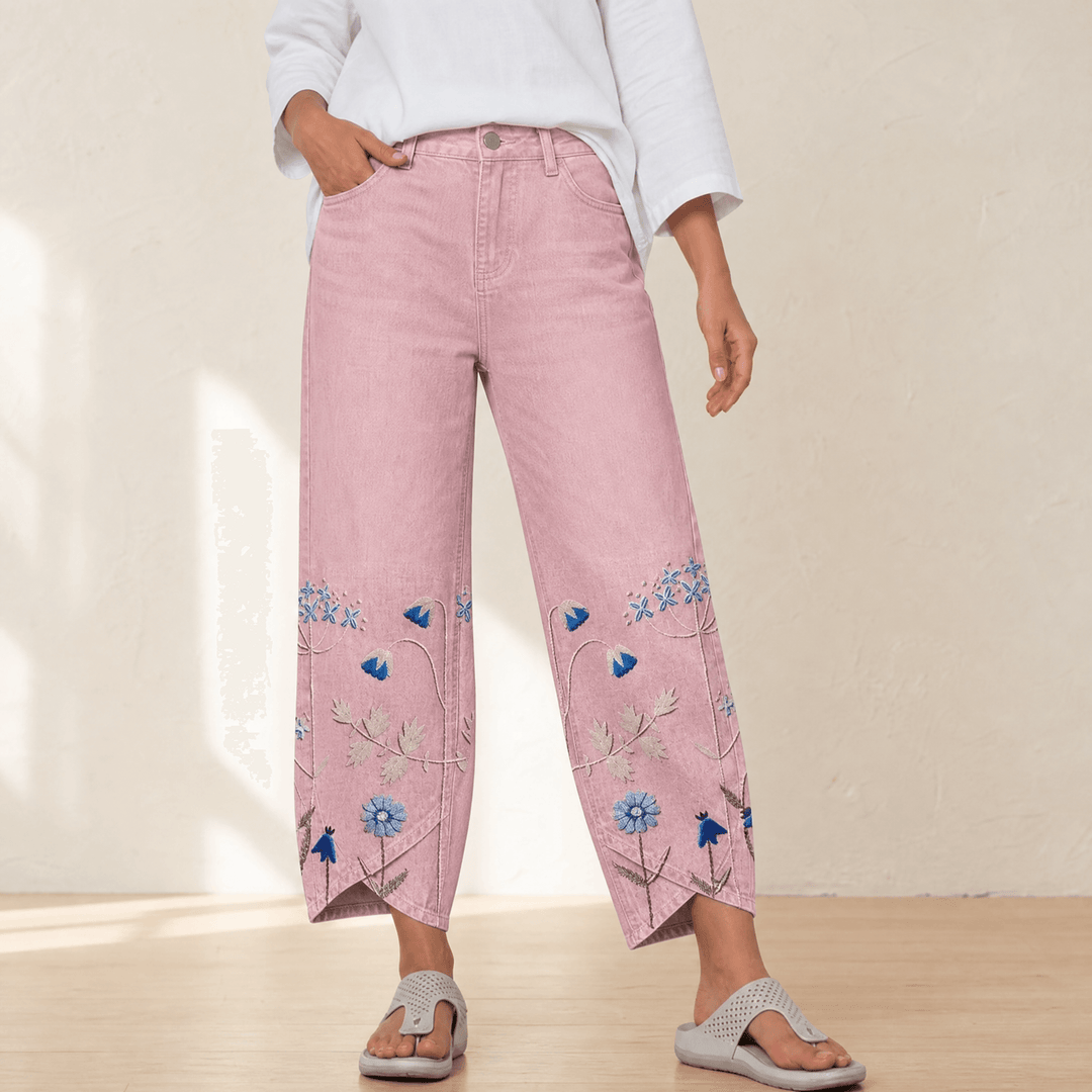 Emma™ | Embroidered Wide-Leg Tulip Hem Jeans
