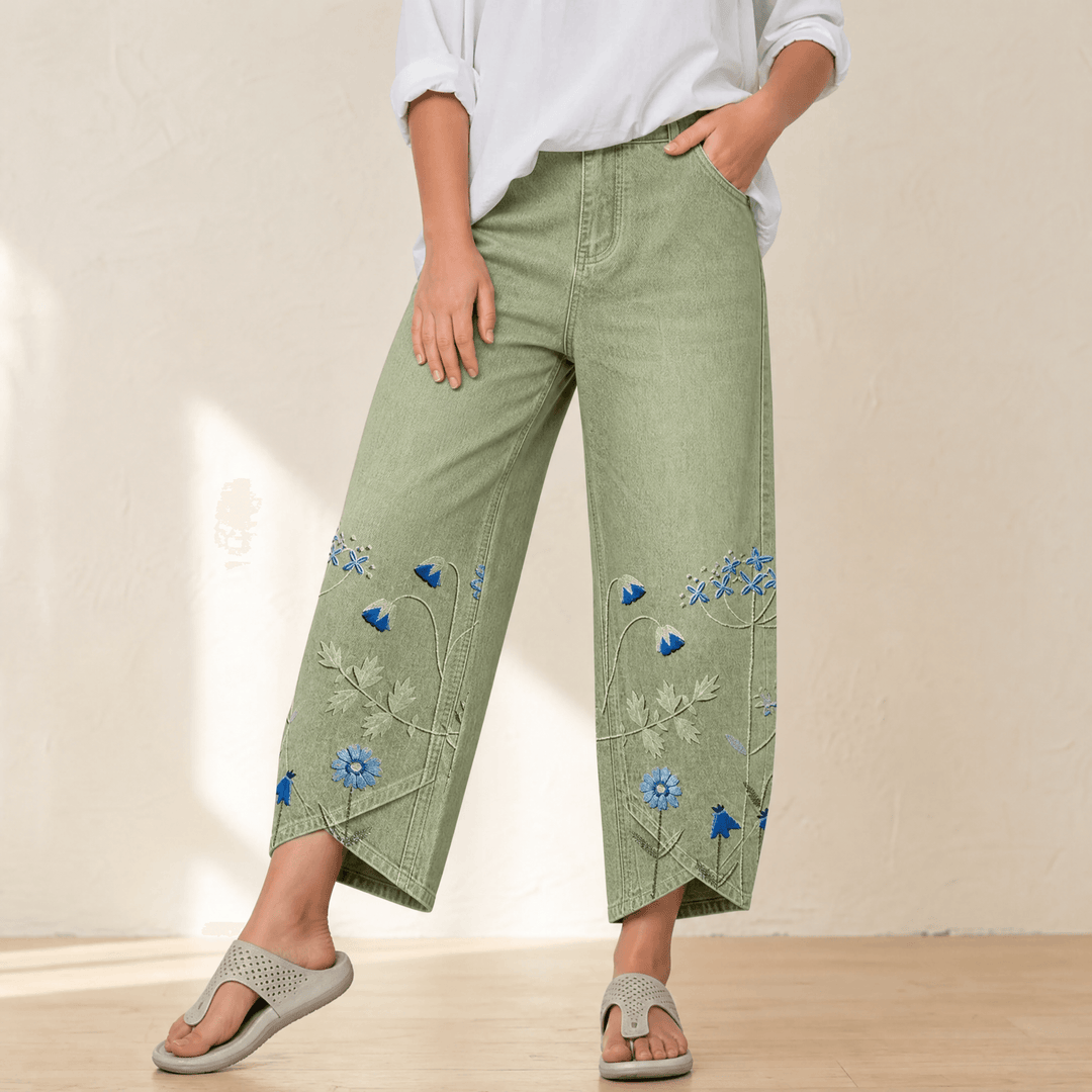 Emma™ | Embroidered Wide-Leg Tulip Hem Jeans