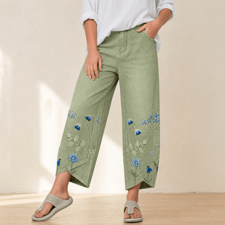 Emma™ | Embroidered Wide-Leg Tulip Hem Jeans