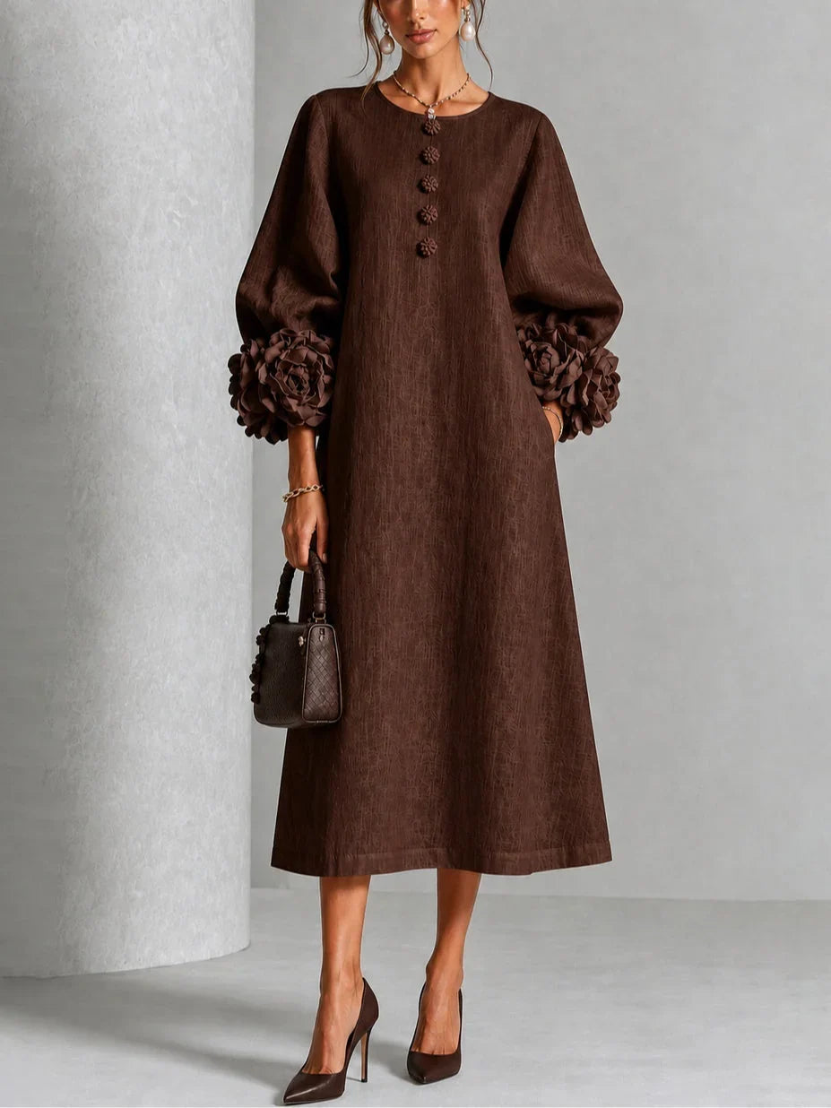 Adeline™ | Black Floral Button-Down Midi Dress