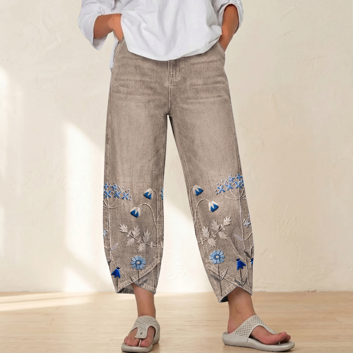 Emma™ | Embroidered Wide-Leg Tulip Hem Jeans