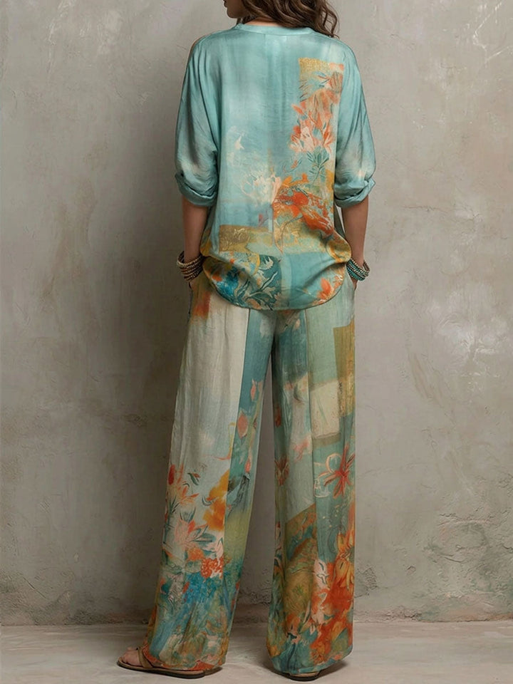 Aveline™ | Elegant Floral Print Two-Piece Pants Set