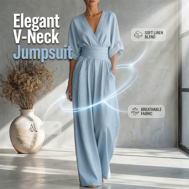 Maevra™ | V-Neck High-Waist Wide-Leg Jumpsuit