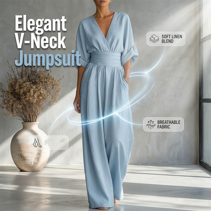 Maevra™ | V-Neck High-Waist Wide-Leg Jumpsuit