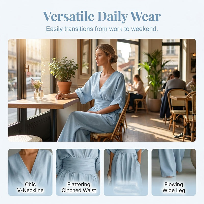 Maevra™ | V-Neck High-Waist Wide-Leg Jumpsuit